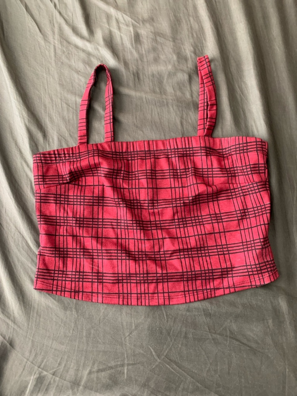 Forever 21 Red Plaid Cropped Tank Top